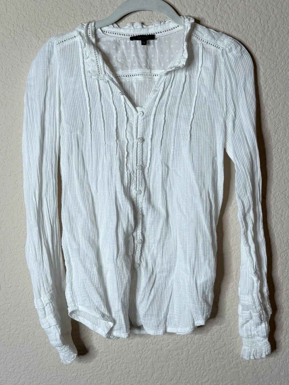 Quince Organic Cotton Textured Peasant Blouse Top Women's Size XS White